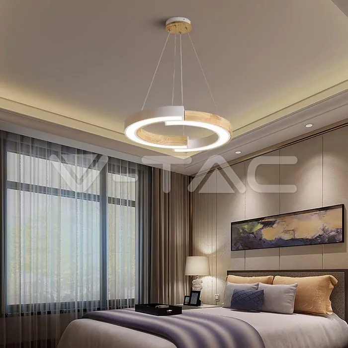V-TAC VT-10090 LED Осветител 32W Висящ (43*100) 3000К Бяло Тяло С Дърво