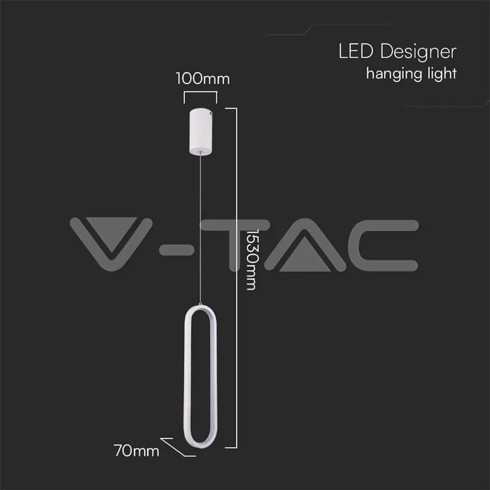 V-TAC VT-10091 13W LED Висяща Лампа 40CM 4000K Бяло Тяло