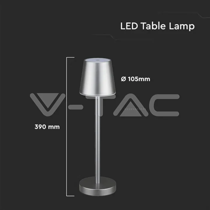 V-TAC VT-10187 3W Презаредима Настолна Лампа Сива 3000K