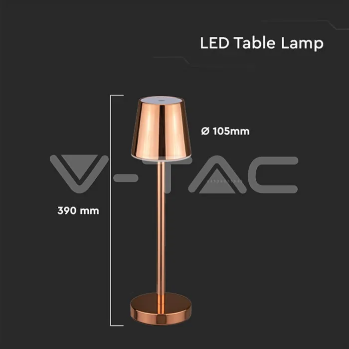V-TAC VT-10190 3W Презаредима Настолна Лампа Златна 4000K