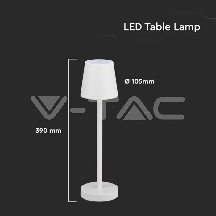 V-TAC VT-10191 3W Презаредима Настолна Лампа Бяла 3000K