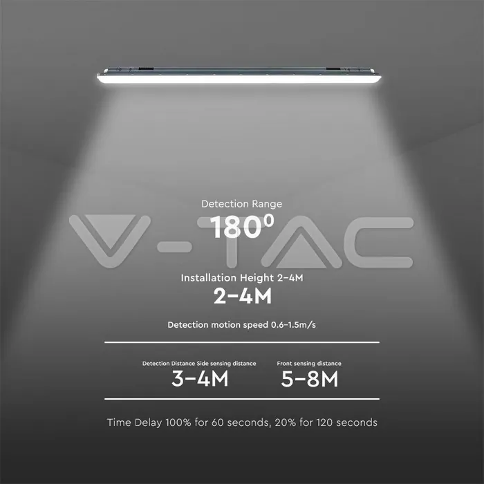 V-TAC VT-10215 LED Влагозащитено тяло X-Серия 1200mm 36W 6500K 120LM/W Сензор