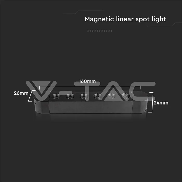 V-TAC VT-10234 5W LED Магнитен Линеен Спот 3000K Черно Тяло
