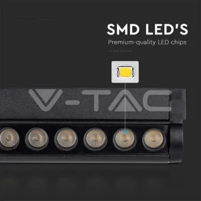 V-TAC VT-10258 5W LED Магнитен Линеен Спот Регулируем 3000K Черно Тяло