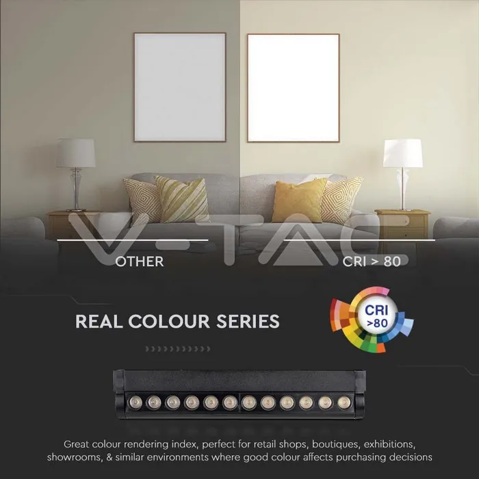 V-TAC VT-10262 12W LED Магнитен Линеен Спот Регулируем 6400K Черно Тяло