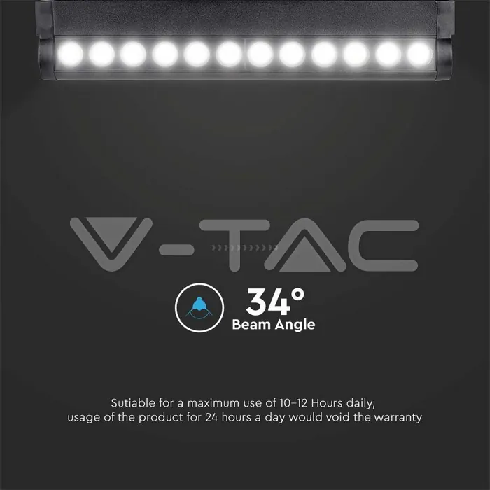 V-TAC VT-10262 12W LED Магнитен Линеен Спот Регулируем 6400K Черно Тяло