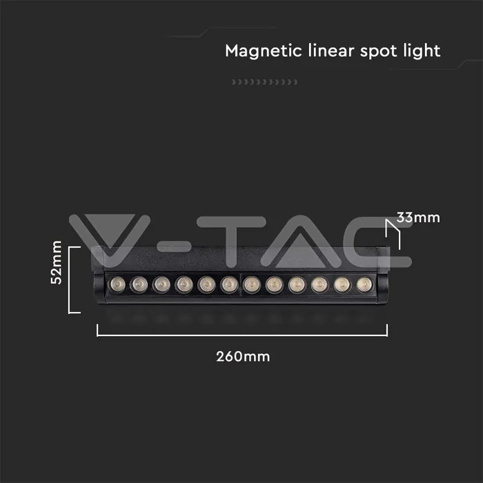 V-TAC VT-10262 12W LED Магнитен Линеен Спот Регулируем 6400K Черно Тяло