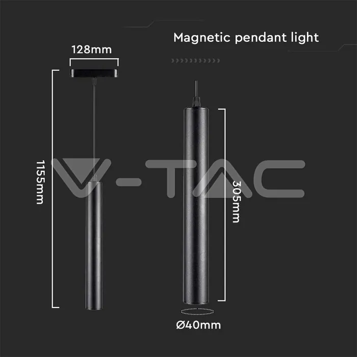 V-TAC VT-10264 14W LED Магнитен Осветител Висящ 3000K Черно Тяло