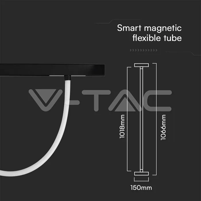 V-TAC VT-10275 12W LED Smart Магнитен Релсов Усветител Гъвкав 1M CCT: 3IN1 Димиращ Черно Тяло