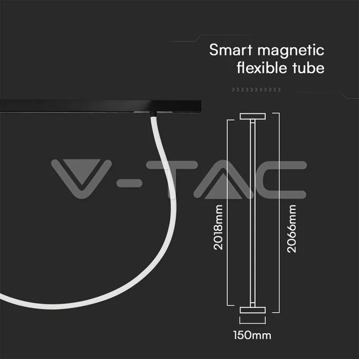 V-TAC VT-10276 24W LED Smart Магнитен Релсов Усветител Гъвкав 2M CCT: 3IN1 Димиращ Черно Тяло