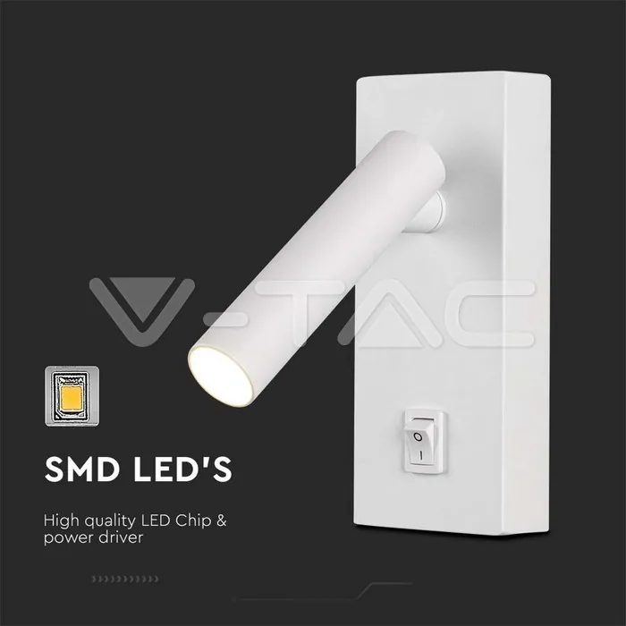 V-TAC VT-10289 2W LED Стенен Аплик Хотел Квадрат 4000K Бяло Тяло