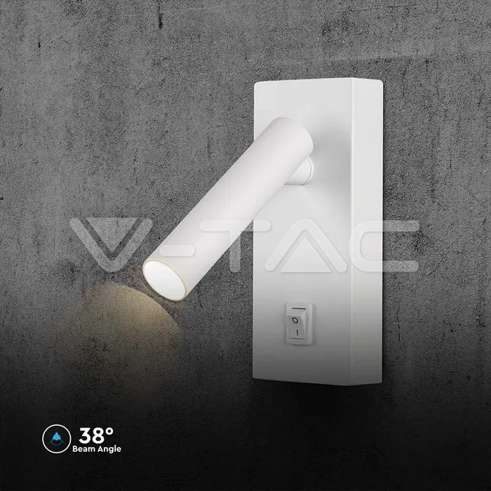 V-TAC VT-10289 2W LED Стенен Аплик Хотел Квадрат 4000K Бяло Тяло
