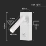 V-TAC VT-10289 2W LED Стенен Аплик Хотел Квадрат 4000K Бяло Тяло