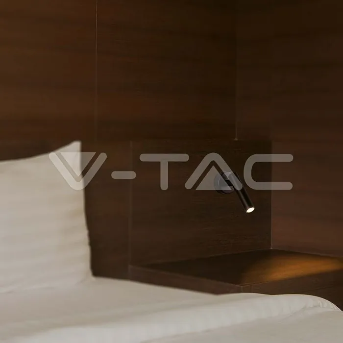 V-TAC VT-10291 2W LED Стенен Аплик Хотел Кръг 4000K Черно Тяло