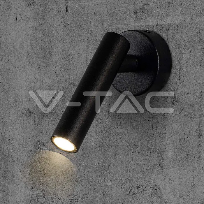 V-TAC VT-10291 2W LED Стенен Аплик Хотел Кръг 4000K Черно Тяло