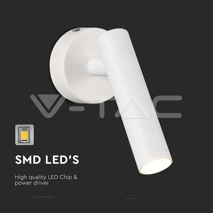 V-TAC VT-10292 2W LED Стенен Аплик Хотел Кръг 3000K Бяло Тяло