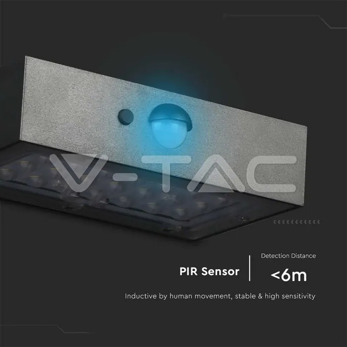 V-TAC VT-10305 3W LED Соларна Стенна Лампа със Сензор 4000K+3000K Черна
