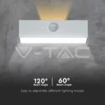 V-TAC VT-10306 3W LED Соларна Стенна Лампа със Сензор 4000K+3000K Бяла