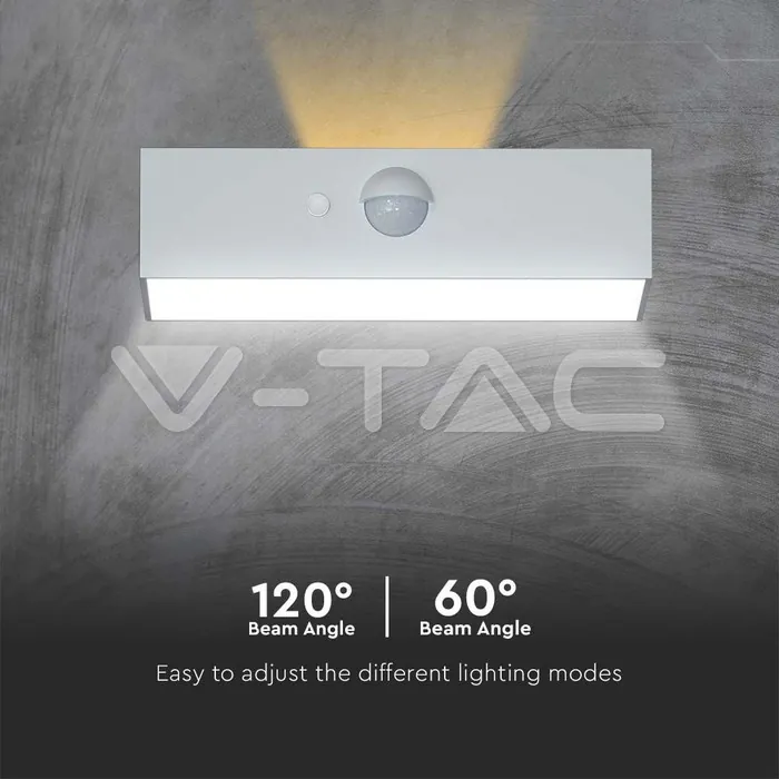 V-TAC VT-10306 3W LED Соларна Стенна Лампа със Сензор 4000K+3000K Бяла