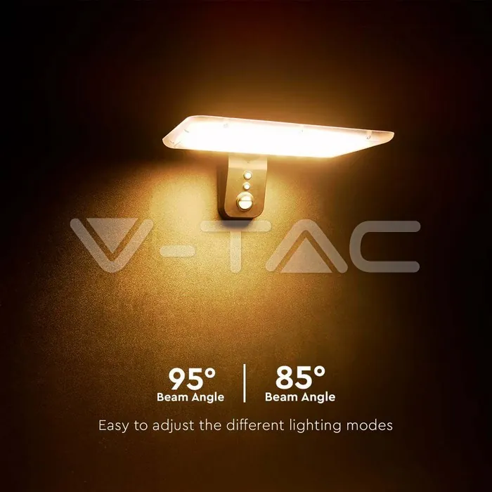 V-TAC VT-10315 15W LED Соларна Стенна Лампа LiFePO4 Батерия 3.2V 6000mA CCT: 6000K+4000K Черна