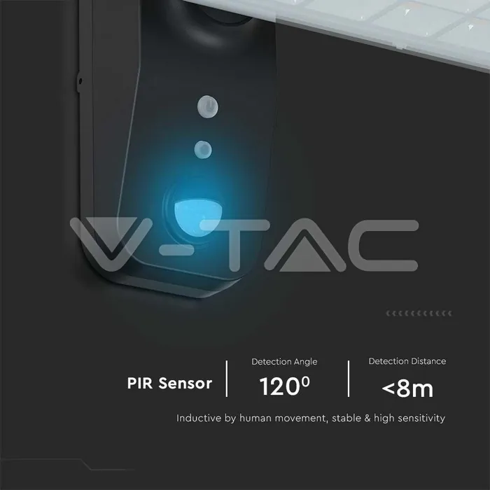 V-TAC VT-10315 15W LED Соларна Стенна Лампа LiFePO4 Батерия 3.2V 6000mA CCT: 6000K+4000K Черна