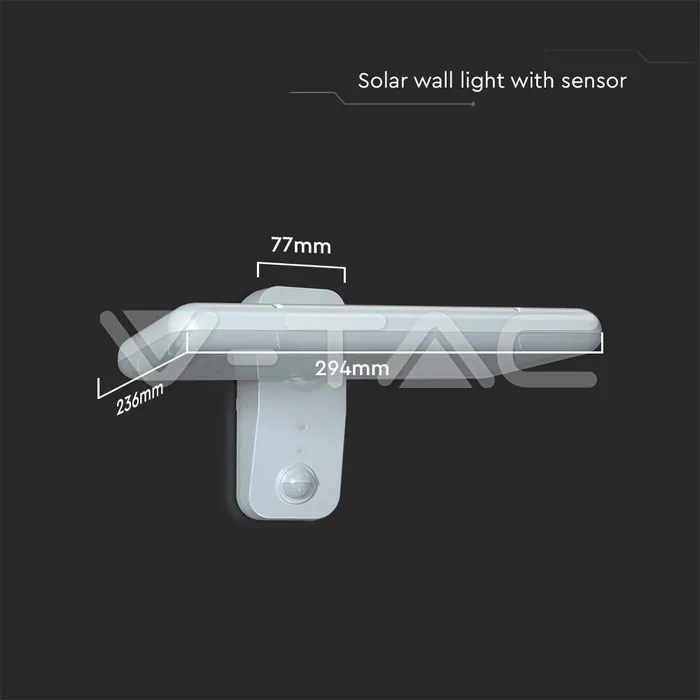 V-TAC VT-10316 15W LED Соларна Стенна Лампа LiFePO4 Батерия 3.2V 6000mA CCT: 6000K+4000K Бяла