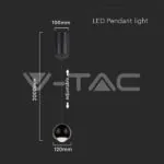 V-TAC VT-10341 5W LED Висяща Лампа Черно Тяло 3000K