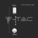 V-TAC VT-10342 5W LED Висяща Лампа Бяло Тяло 3000K
