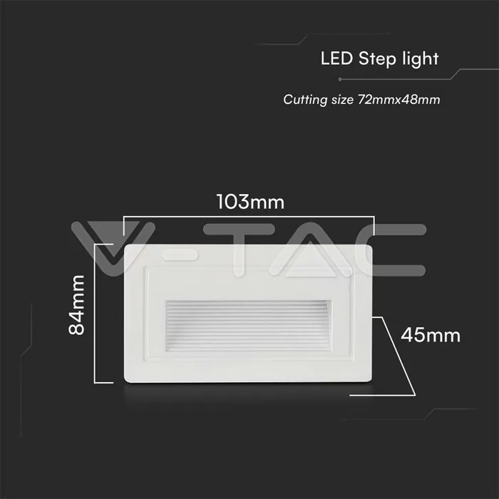 V-TAC VT-10378 3W LED Осветител За Стъпала Бял Правоъгълен 3000K