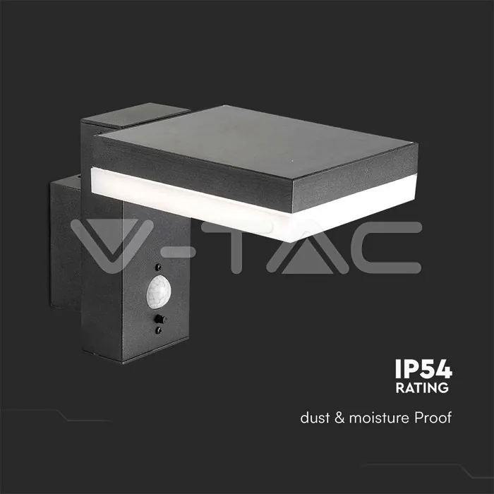V-TAC VT-10402 5.5W LED Соларна Стенна Черна PIR Сензор Квадрат 3000K IP44