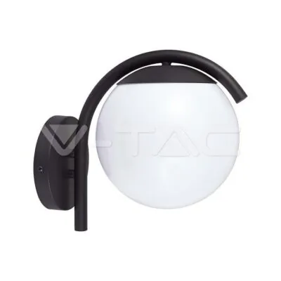 V-TAC VT-10420 E27 Стенен Аплик Черна Сфера PC Опал IP44