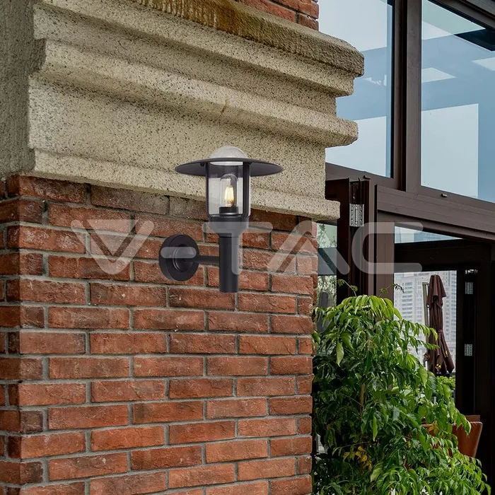 V-TAC VT-10422 E27 Стенен Аплик Черен Цилиндър Шапка Стъкло IP44