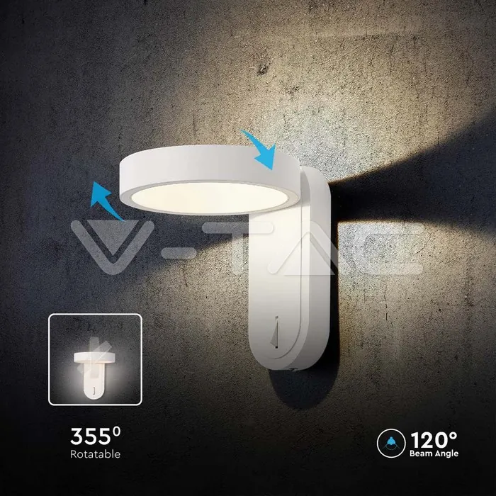V-TAC VT-10447 5W Стенна Лампа 3000K+4000K Бяло Тяло IP20