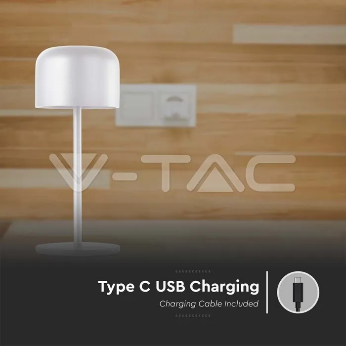 V-TAC VT-10449 LED Настолна Лампа 2200mAH Батерия D86*H210mm Черно Тяло IP54 3000K+6000K