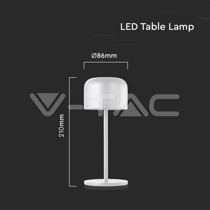 V-TAC VT-10449 LED Настолна Лампа 2200mAH Батерия D86*H210mm Черно Тяло IP54 3000K+6000K