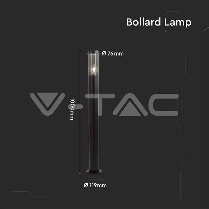 V-TAC VT-10472 Градинска Наземна Лампа E27 Черно Тяло IP44