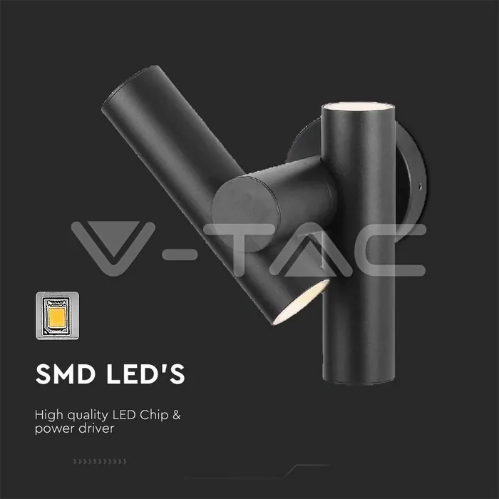 V-TAC VT-23049 2x2.6W Стенен Спот Черен 4000К IP44