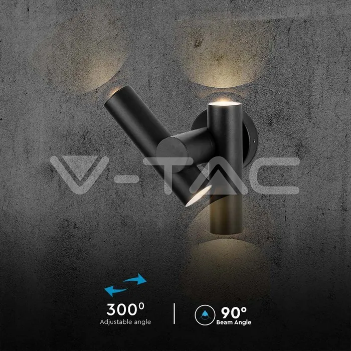 V-TAC VT-23049 2x2.6W Стенен Спот Черен 4000К IP44