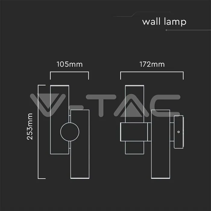 V-TAC VT-23049 2x2.6W Стенен Спот Черен 4000К IP44