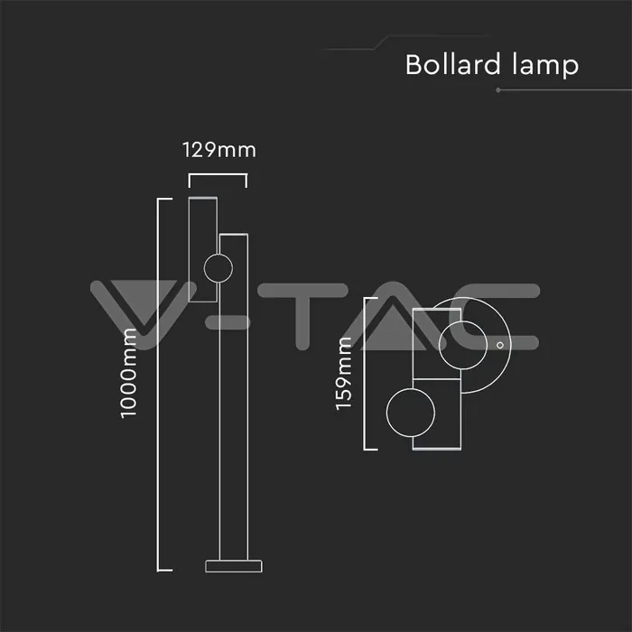 V-TAC VT-23051 2x2.6W Наземен Спот 1м. Черен 4000К IP44