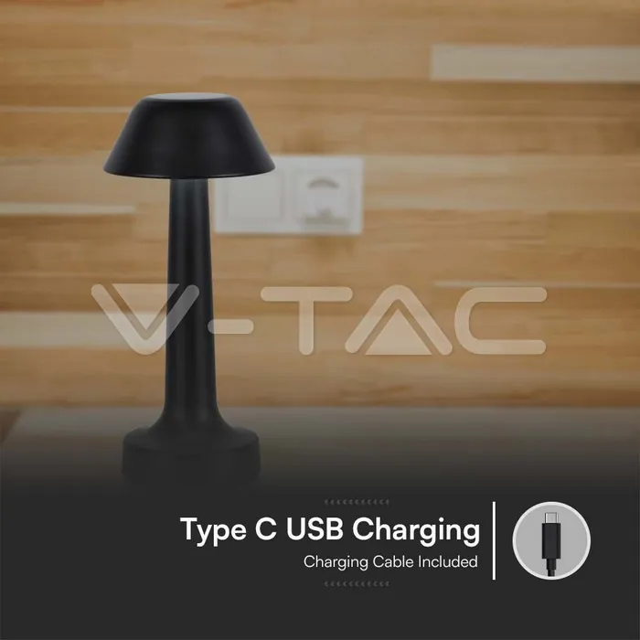 V-TAC VT-10568 2W LED Настолна Лампа (D100*230) 3 в 1 Черно Тяло