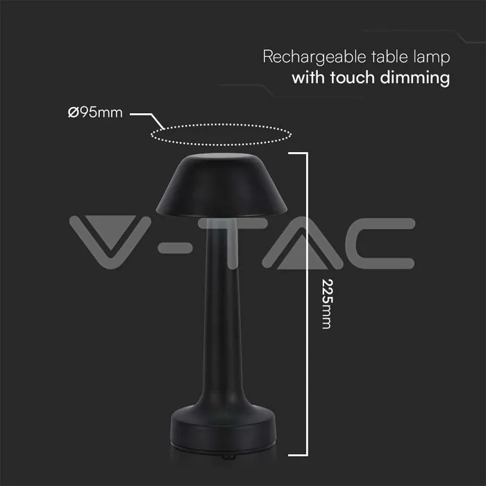 V-TAC VT-10568 2W LED Настолна Лампа (D100*230) 3 в 1 Черно Тяло