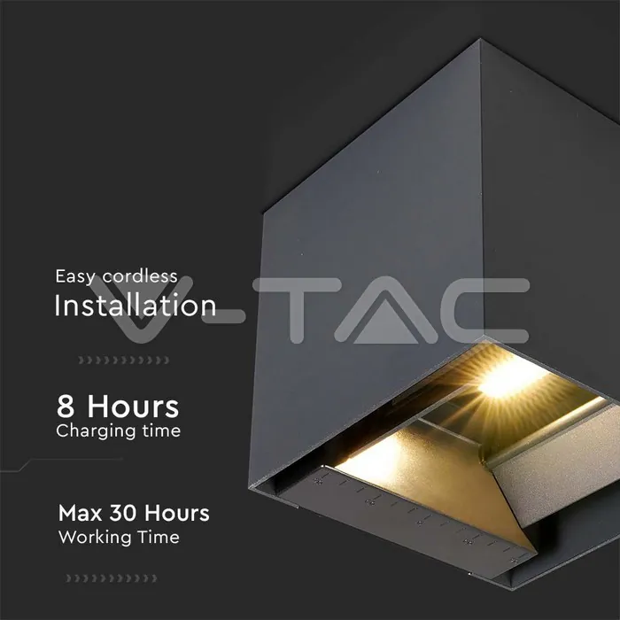 V-TAC VT-11884 9W COB LED Соларна Стенна Батерия 1x2600mAh 16ч. 3000K Черно Тяло IP65