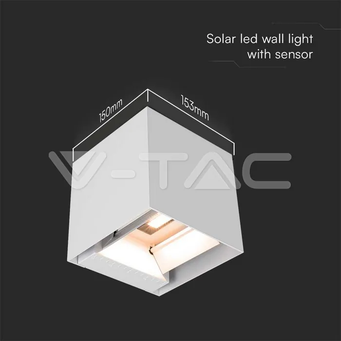 V-TAC VT-11887 9W COB LED Соларна Стенна Батерия 1x2600mAh 16ч. 4000K Бяло Тяло IP65