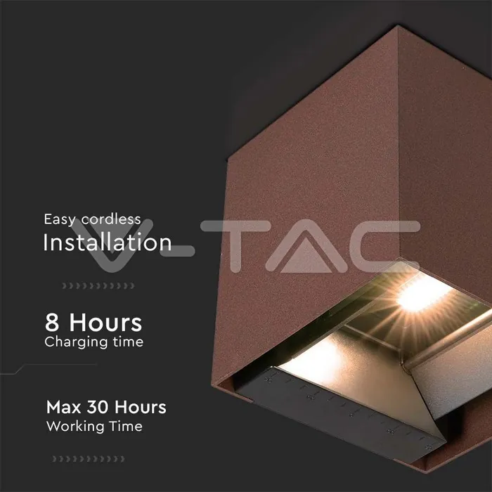 V-TAC VT-11888 9W COB LED Соларна Стенна Батерия 1x2600mAh 16ч. 3000K Corten Тяло IP65