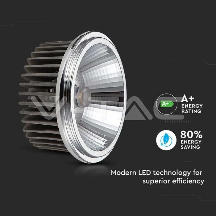 V-TAC VT-1245 LED Крушка AR111 20W 12V 20° COB Чип Бяла Светлина