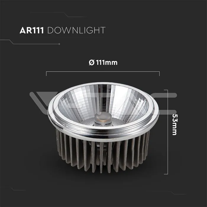 V-TAC VT-1245 LED Крушка AR111 20W 12V 20° COB Чип Бяла Светлина