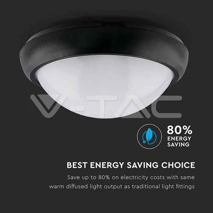 V-TAC VT-1262 8W Плафониера Кръг Черно Тяло 3000K IP66