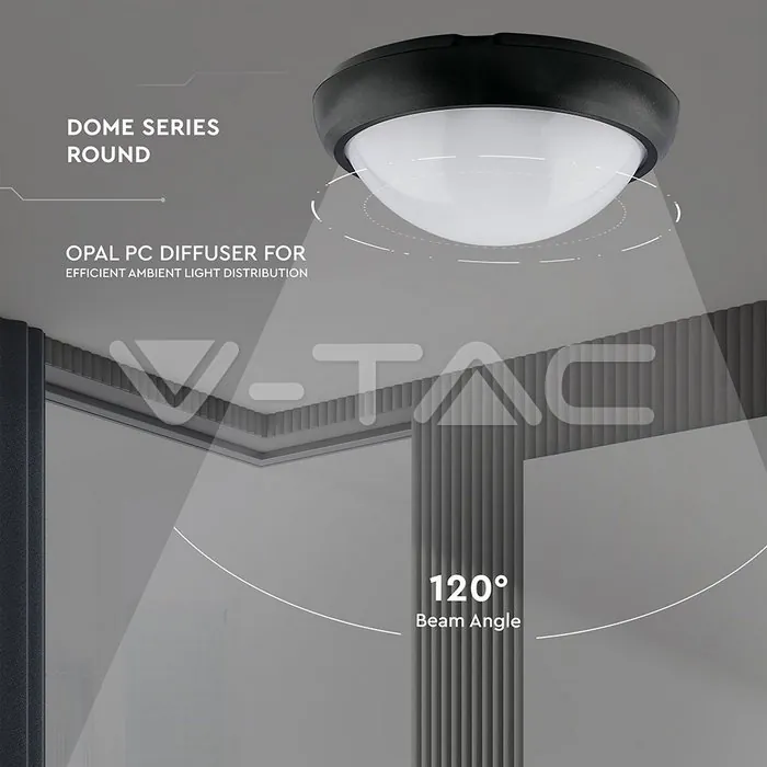 V-TAC VT-1262 8W Плафониера Кръг Черно Тяло 3000K IP66