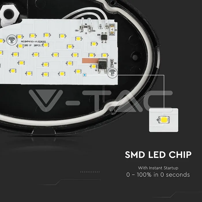 V-TAC VT-1268 8W Плафон Овал Черно Тяло 6400K IP66